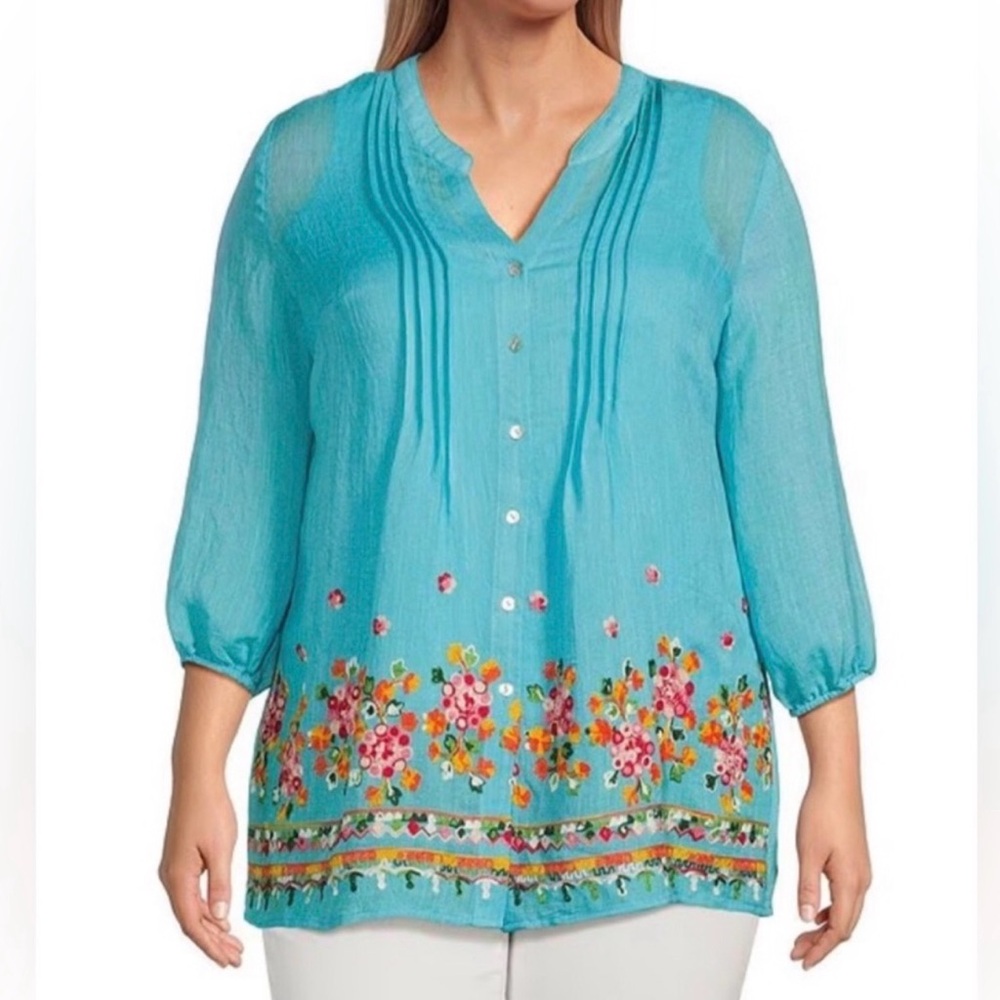 Floral Embroidered Blue Blouse